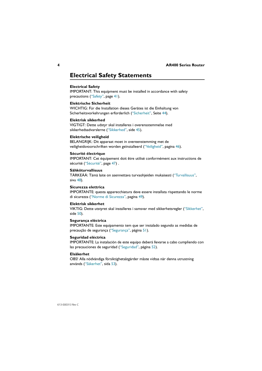 Allied Telesis AR400 series manual Electrical Safety Statements 