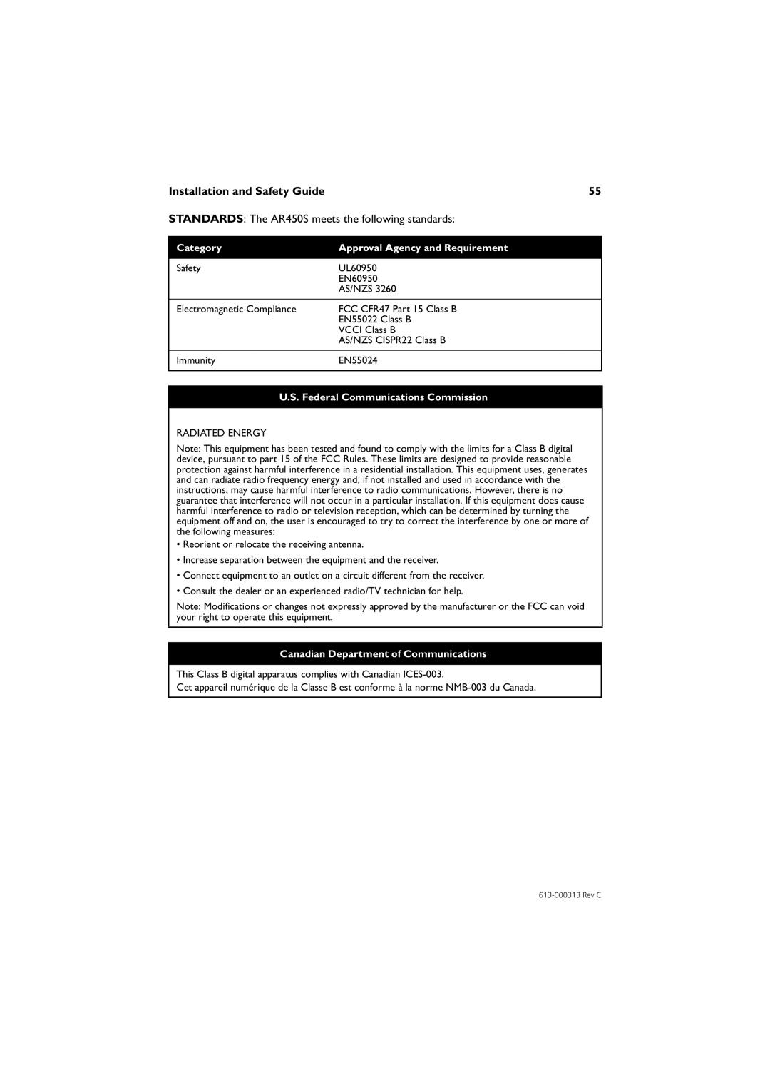 Allied Telesis AR400 series manual Standards The AR450S meets the following standards 