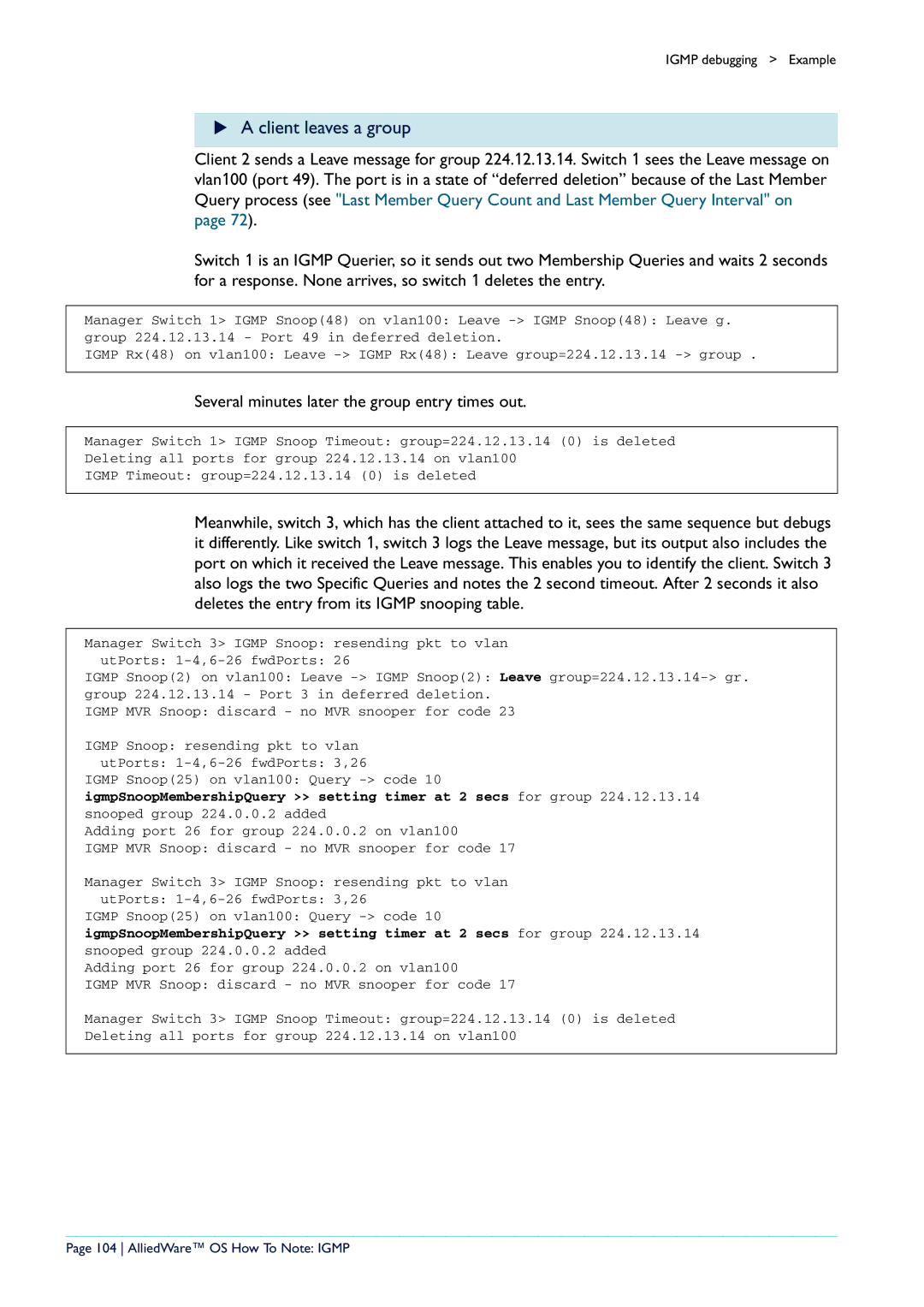 Allied Telesis AR400 manual Client leaves a group, Several minutes later the group entry times out 