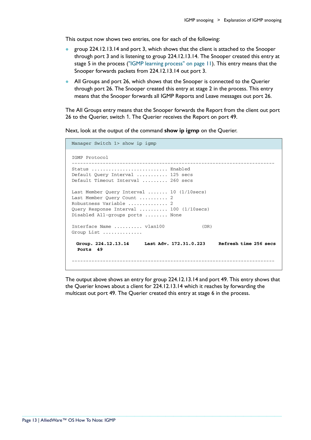 Allied Telesis AR400 manual Group Last Adv, AlliedWare OS How To Note Igmp 