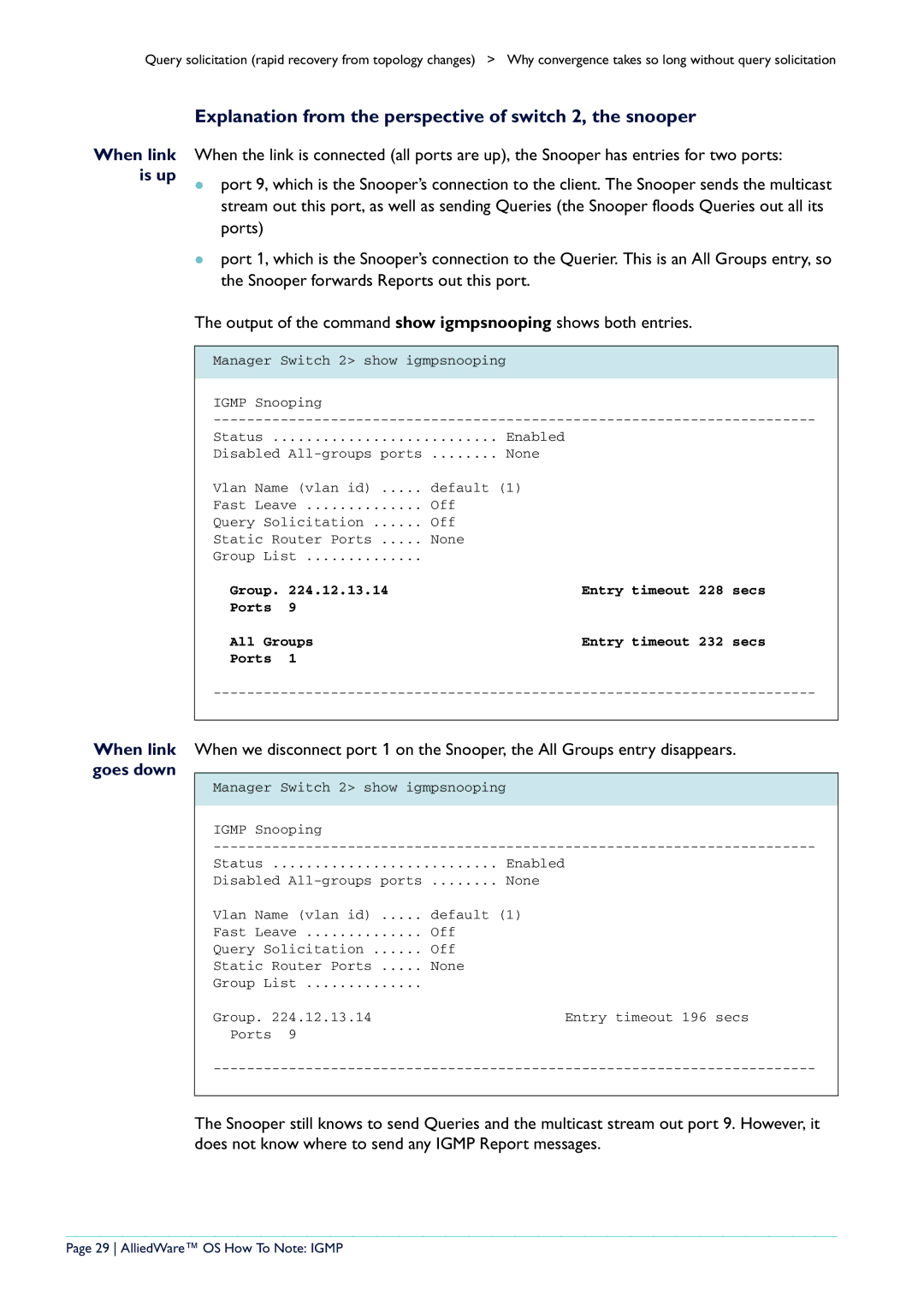 Allied Telesis AR400 manual Explanation from the perspective of switch 2, the snooper, AlliedWare OS How To Note Igmp 