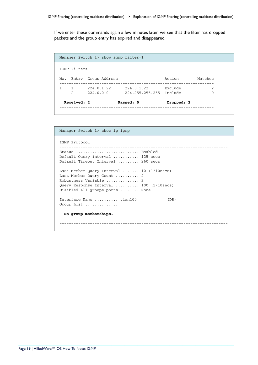 Allied Telesis AR400 manual No group memberships, AlliedWare OS How To Note Igmp 