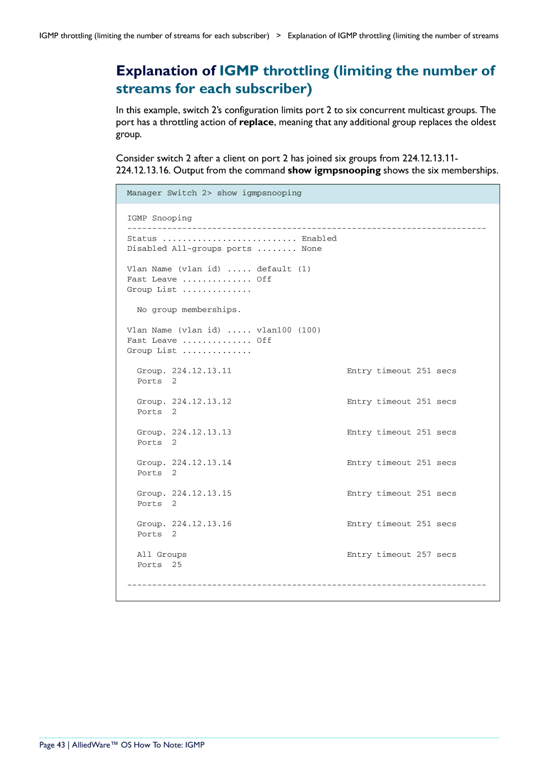 Allied Telesis AR400 manual AlliedWare OS How To Note Igmp 