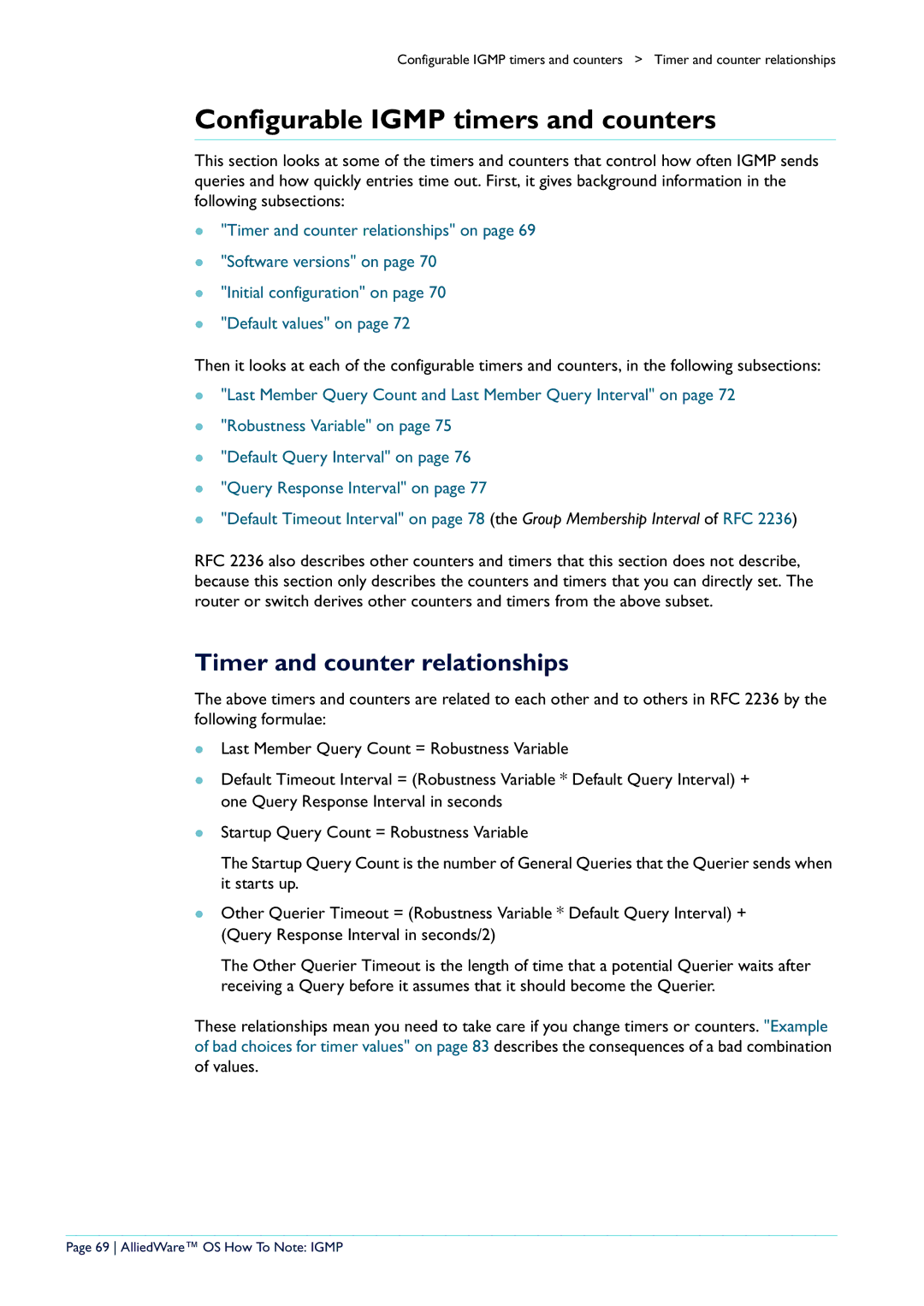 Allied Telesis AR400 manual Configurable Igmp timers and counters, Timer and counter relationships 