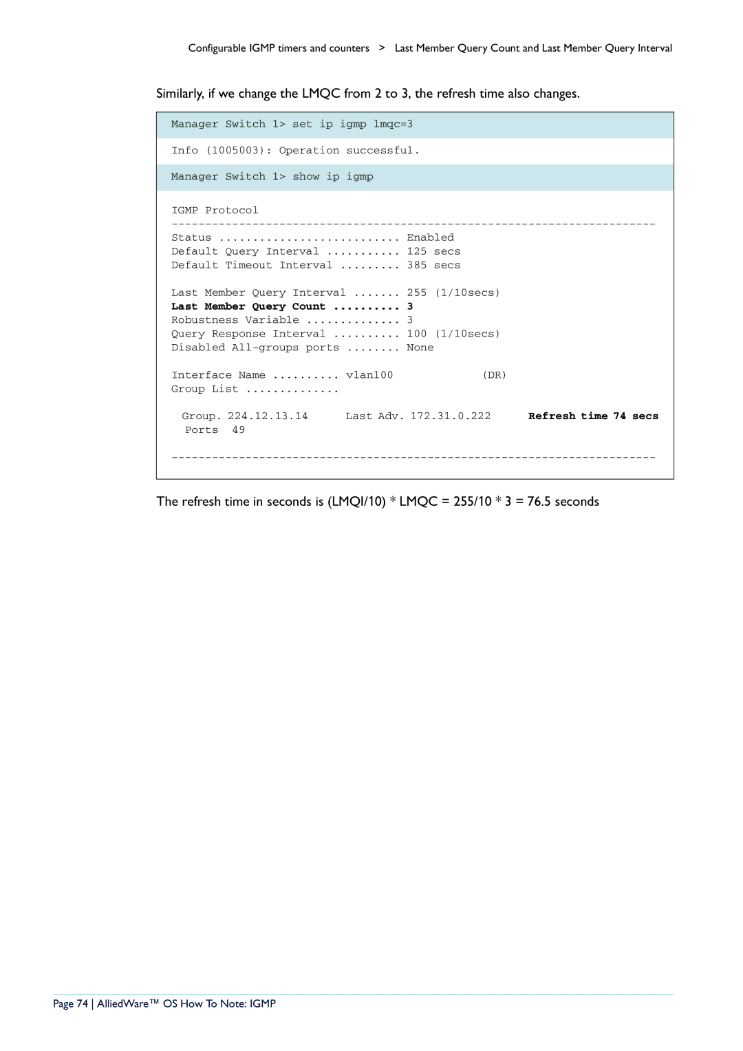 Allied Telesis AR400 manual Last Member Query Count, AlliedWare OS How To Note Igmp 