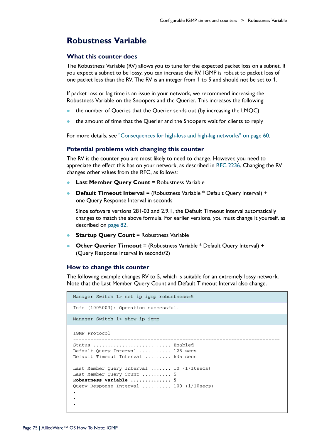 Allied Telesis AR400 manual Robustness Variable, What this counter does, Potential problems with changing this counter 
