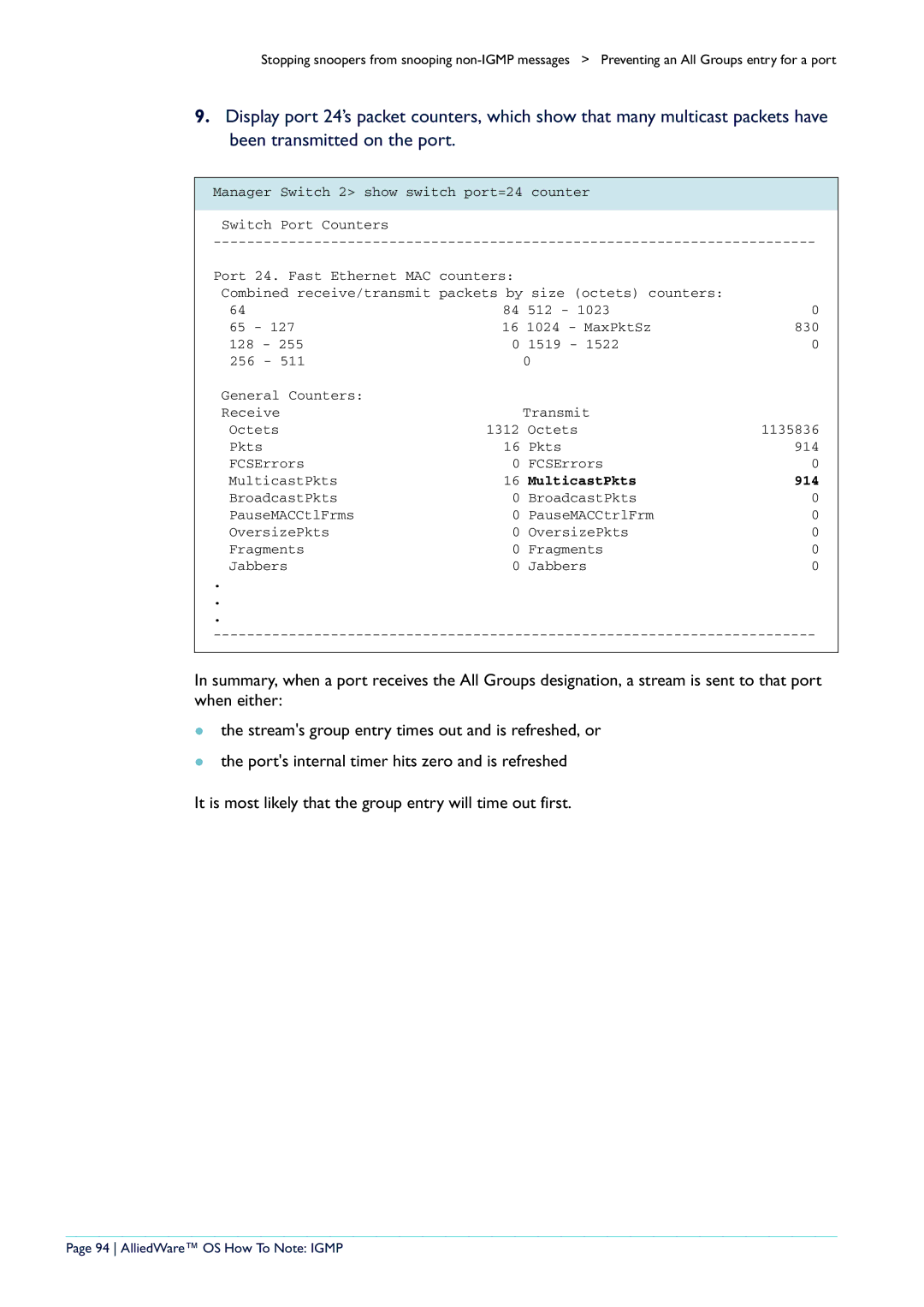 Allied Telesis AR400 manual MulticastPkts 914, AlliedWare OS How To Note Igmp 