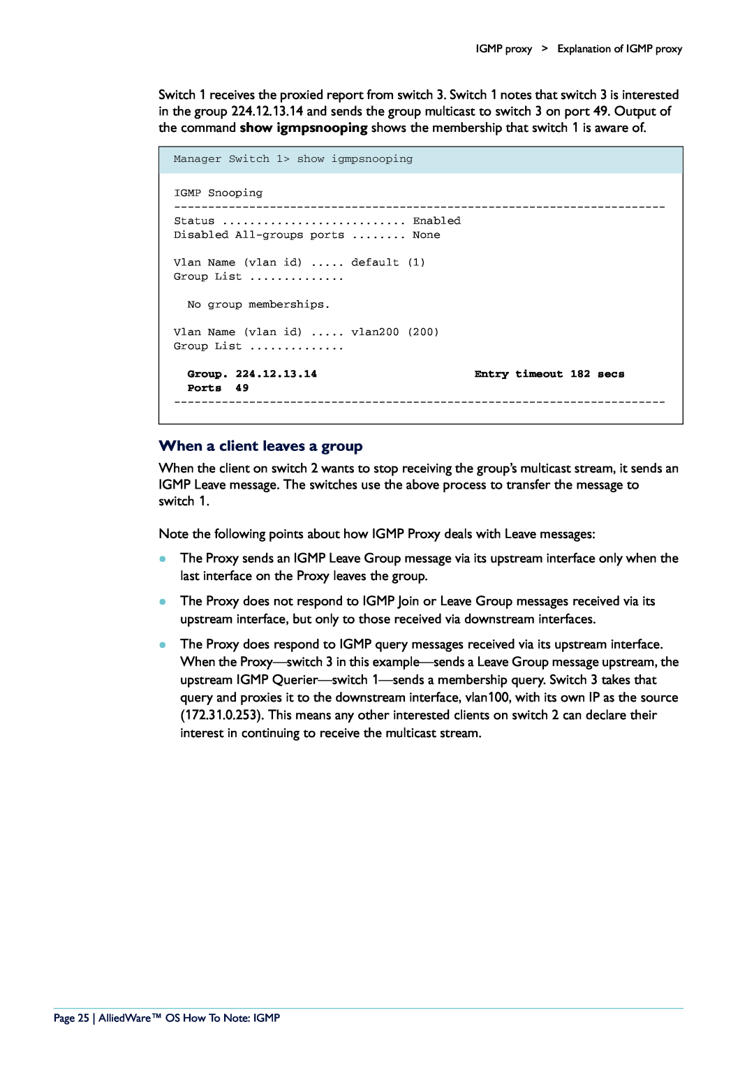 Allied Telesis AR400 manual When a client leaves a group, Page 25 AlliedWare OS How To Note IGMP 
