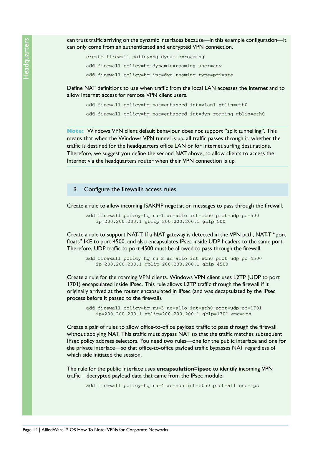 Allied Telesis AR440S manual Configure the firewall’s access rules 