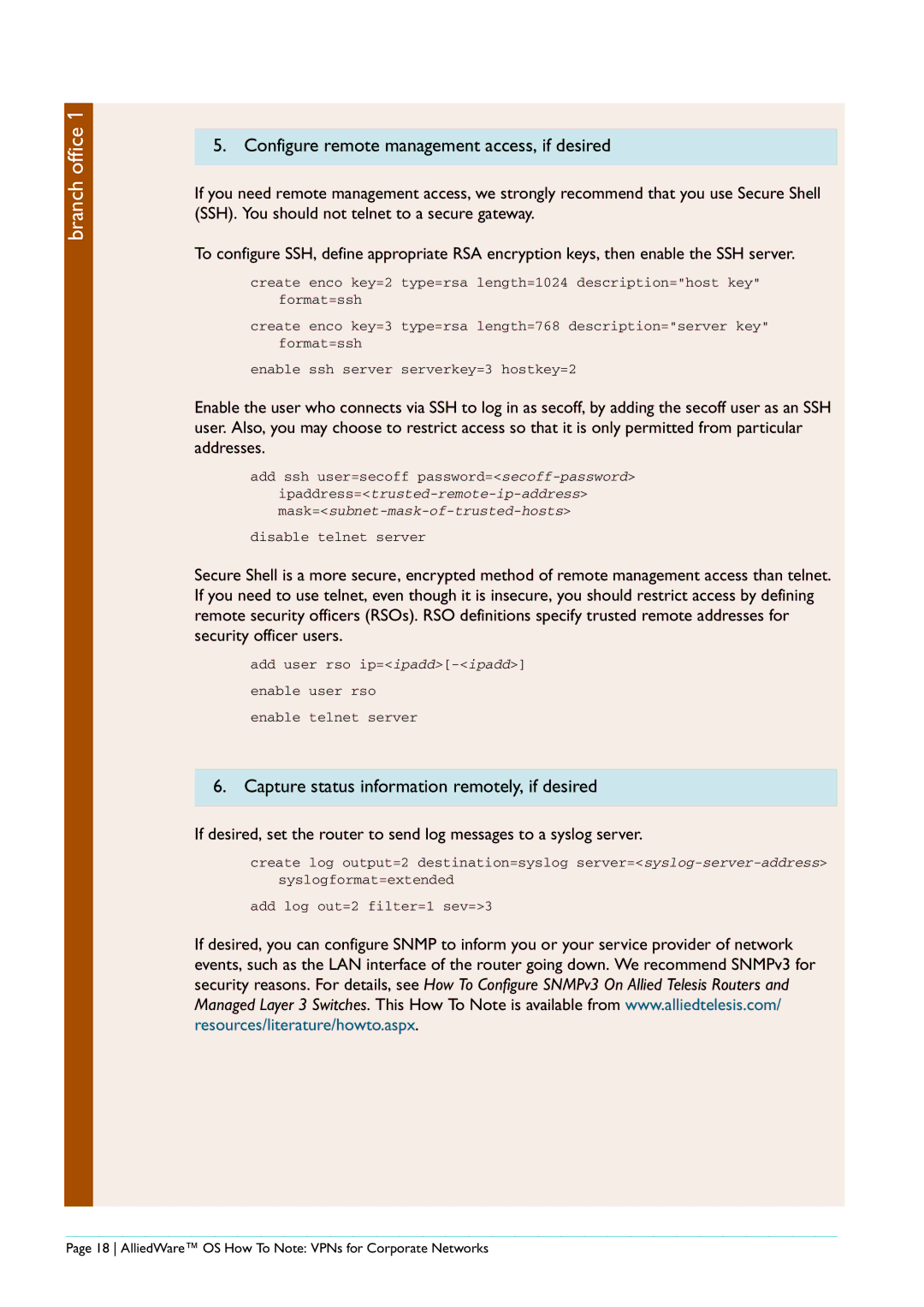 Allied Telesis AR440S manual AlliedWare OS How To Note VPNs for Corporate Networks 