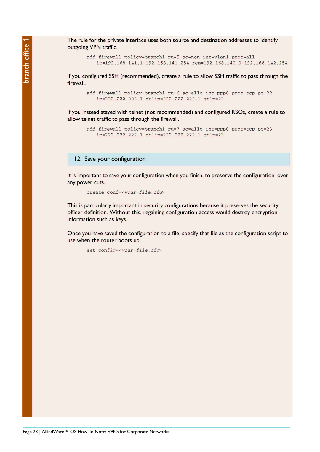 Allied Telesis AR440S manual AlliedWare OS How To Note VPNs for Corporate Networks 