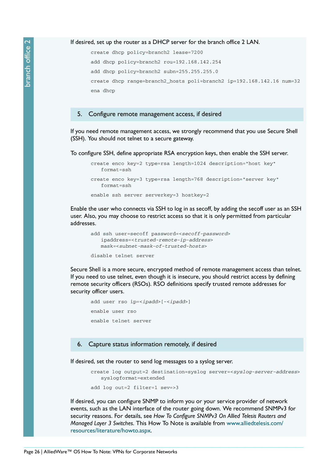 Allied Telesis AR440S manual AlliedWare OS How To Note VPNs for Corporate Networks 