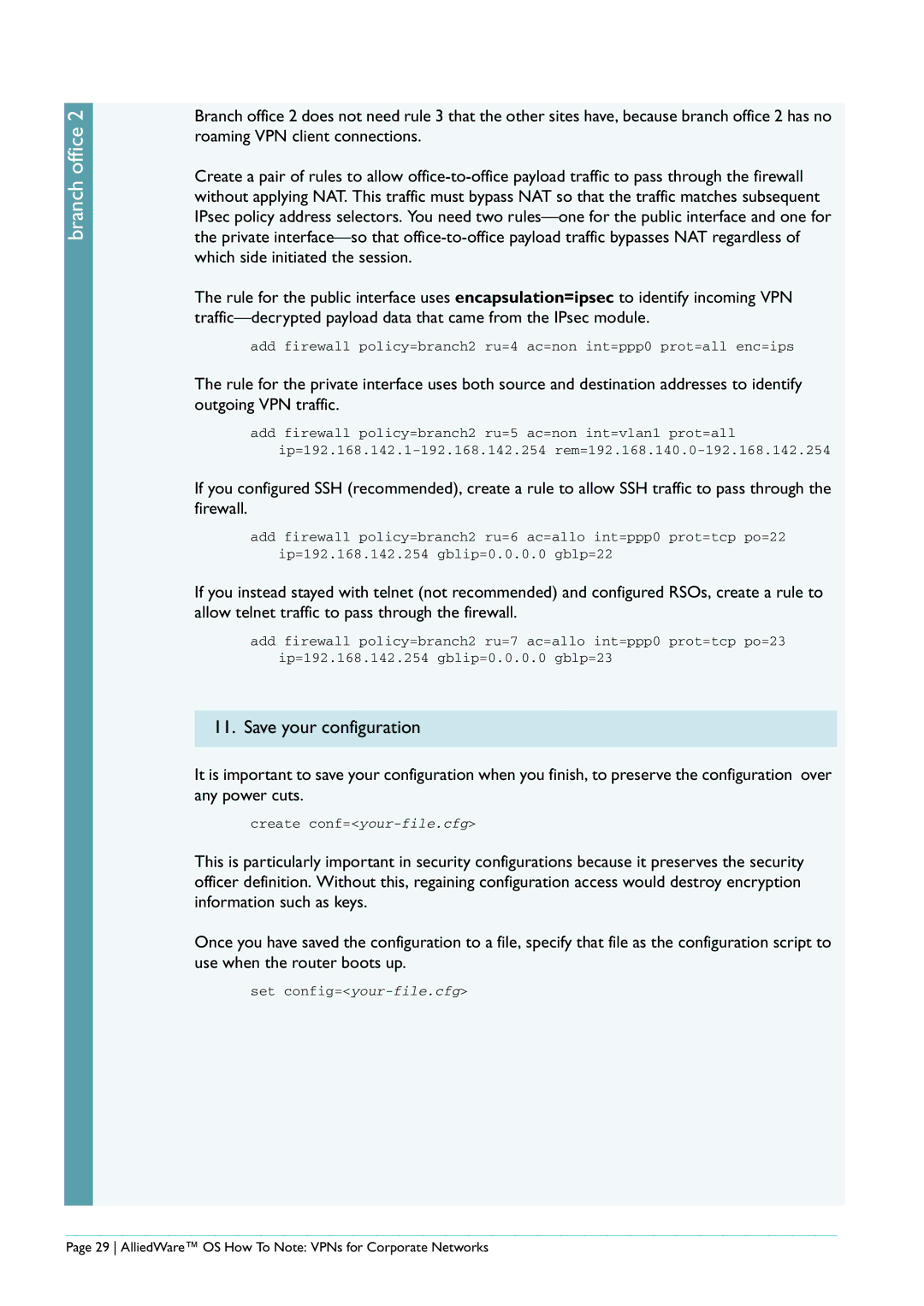 Allied Telesis AR440S manual AlliedWare OS How To Note VPNs for Corporate Networks 