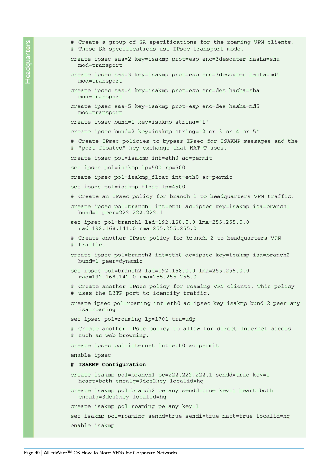 Allied Telesis AR440S manual # Isakmp Configuration 