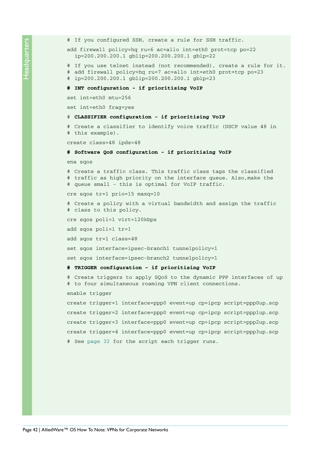 Allied Telesis AR440S manual # INT configuration if prioritising VoIP, # Classifier configuration if prioritising VoIP 