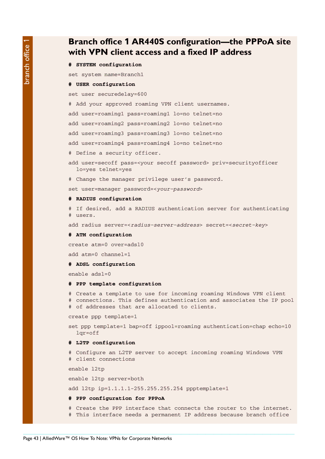 Allied Telesis AR440S manual # ATM configuration, # Adsl configuration, # PPP configuration for PPPoA 