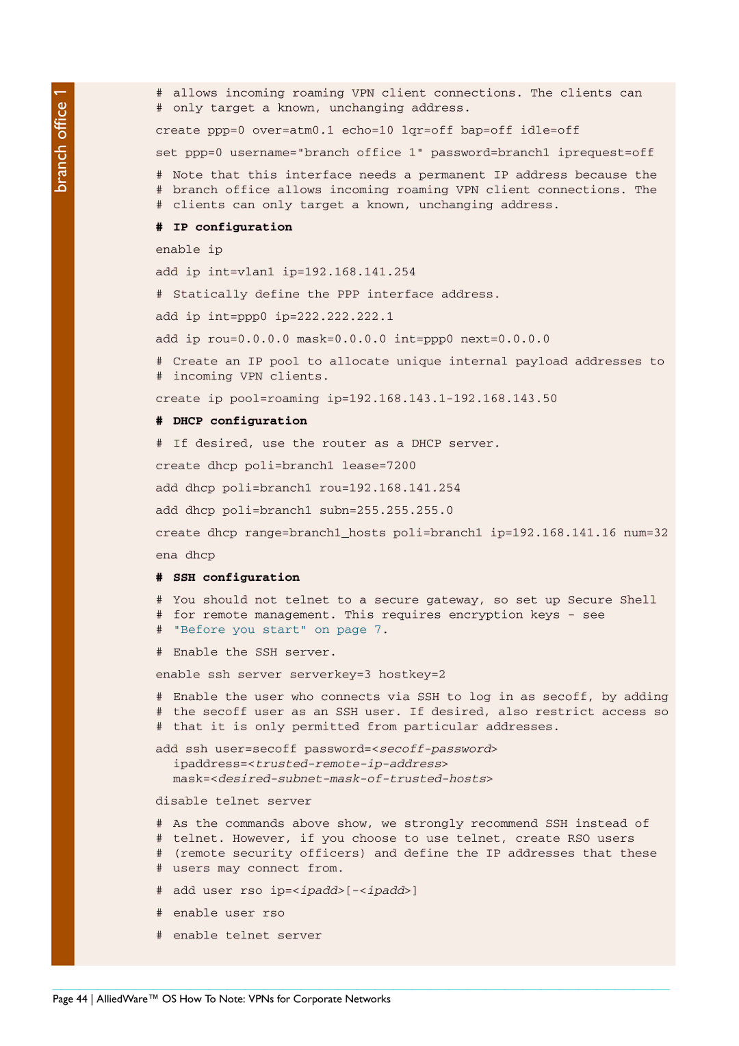 Allied Telesis AR440S manual AlliedWare OS How To Note VPNs for Corporate Networks 