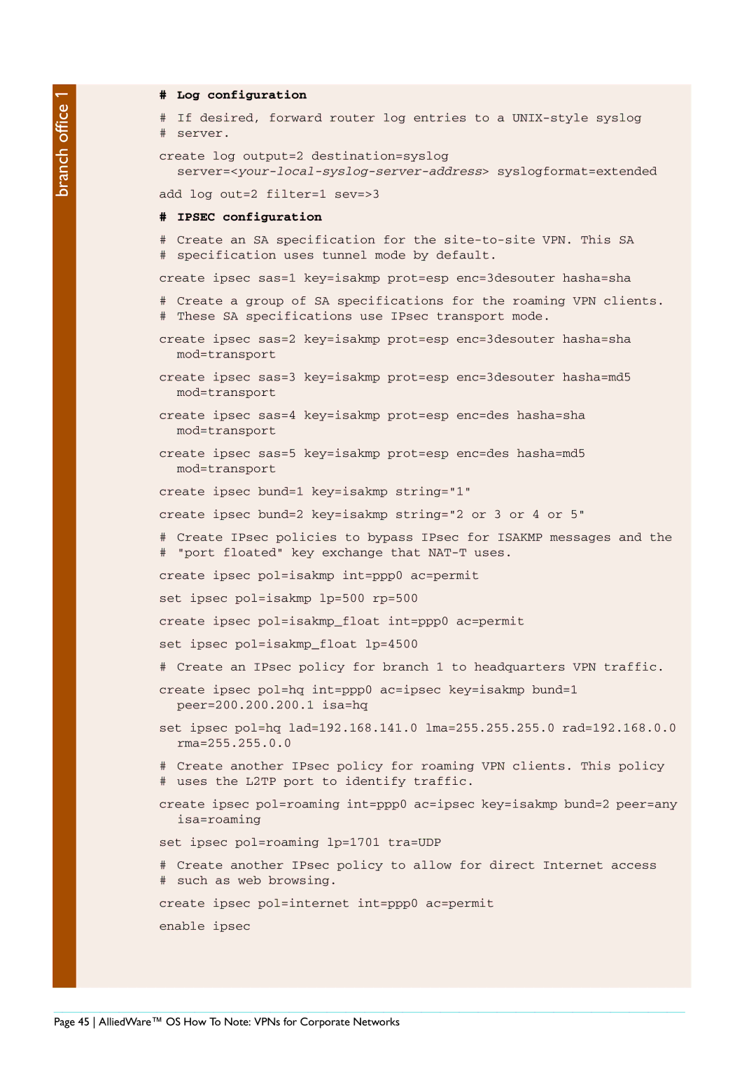 Allied Telesis AR440S manual AlliedWare OS How To Note VPNs for Corporate Networks 