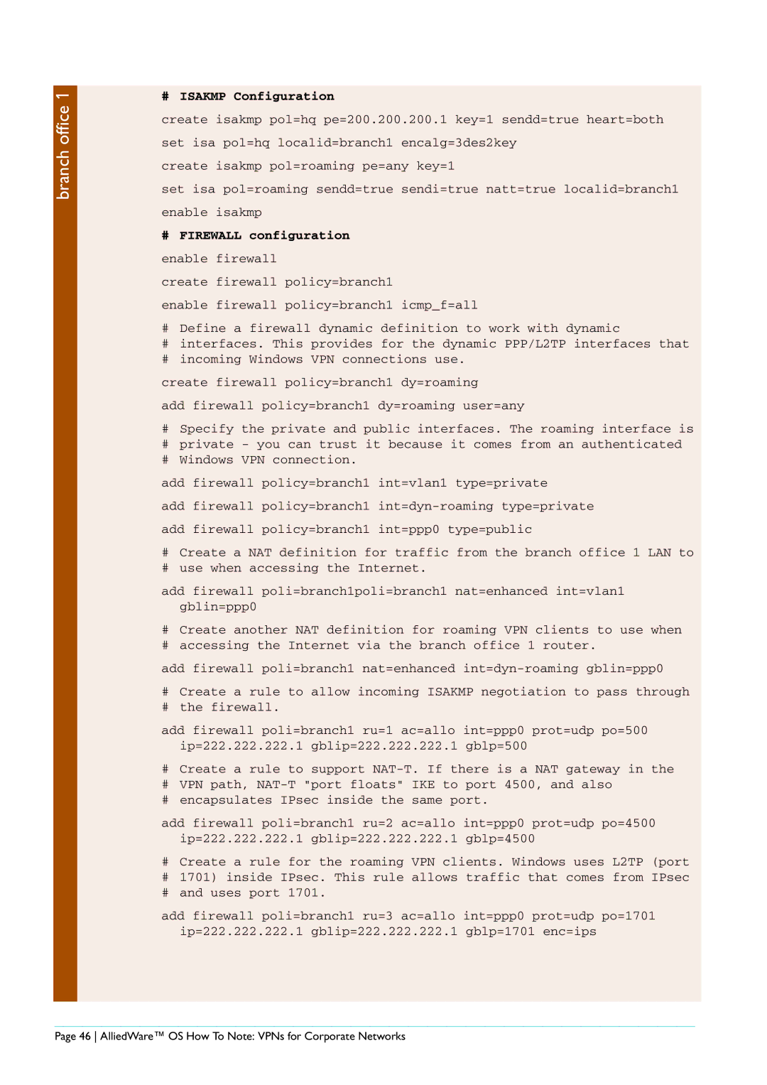 Allied Telesis AR440S manual AlliedWare OS How To Note VPNs for Corporate Networks 