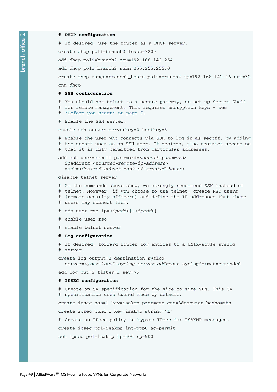 Allied Telesis AR440S manual AlliedWare OS How To Note VPNs for Corporate Networks 