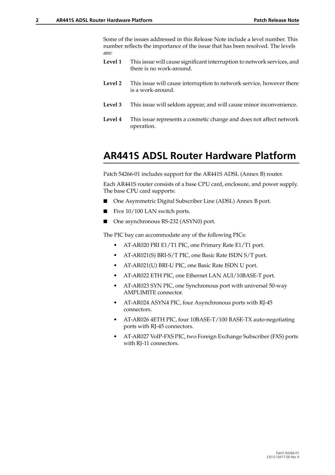 Allied Telesis manual AR441S Adsl Router Hardware Platform 