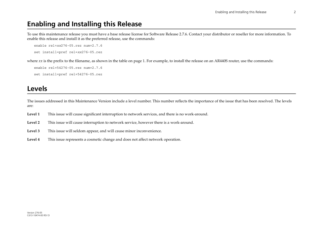 Allied Telesis AR44xS series manual Enabling and Installing this Release 