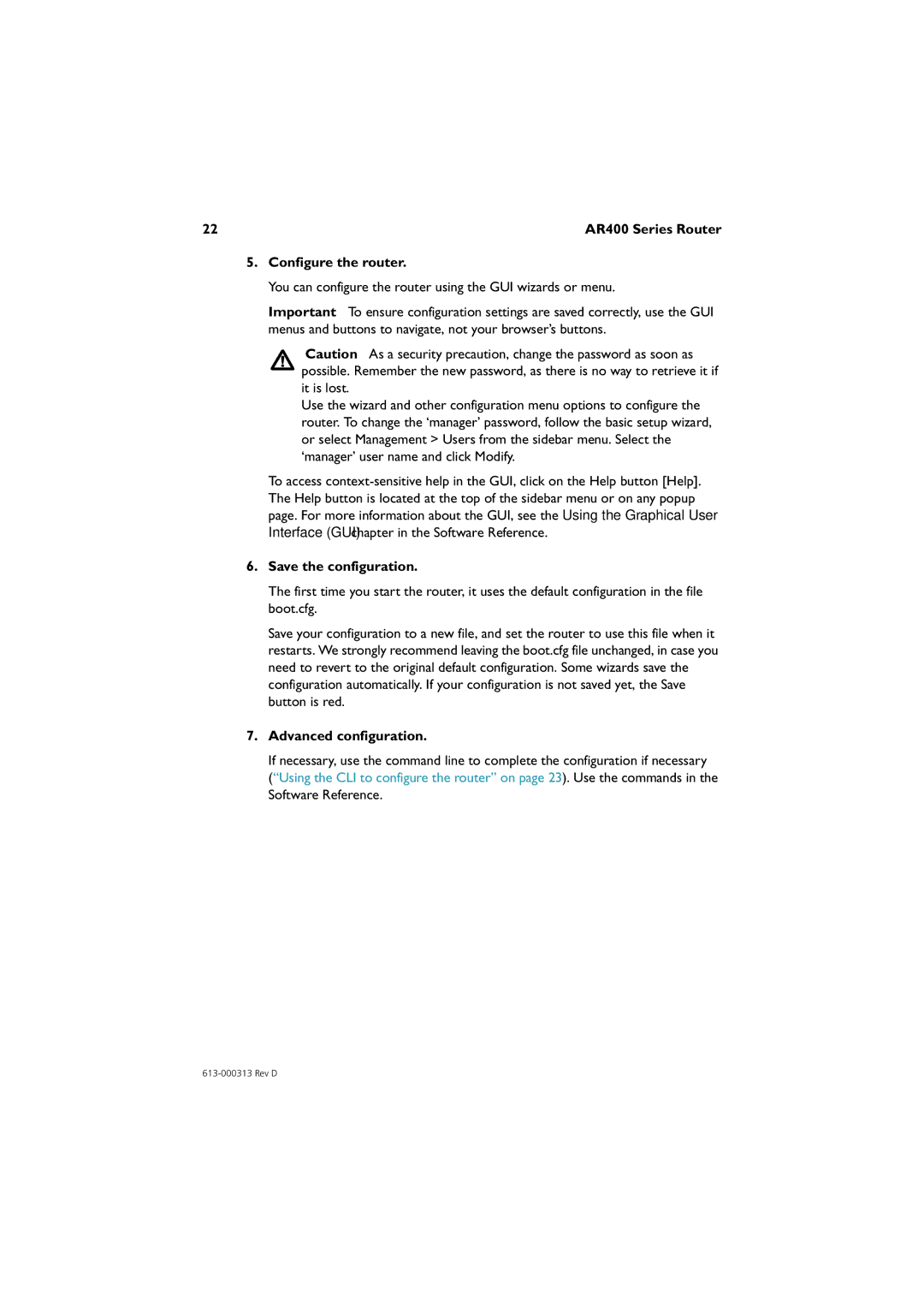 Allied Telesis AR440S, AR450S, AR442S, AR441S, AR415S manual Configure the router, Advanced configuration 