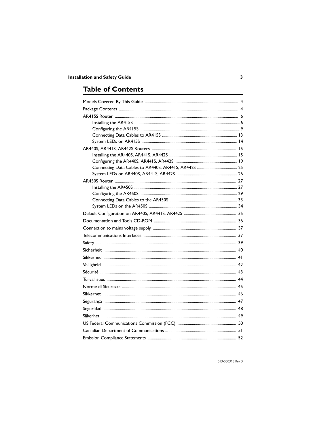 Allied Telesis AR415S, AR450S, AR442S, AR441S, AR440S manual Table of Contents 