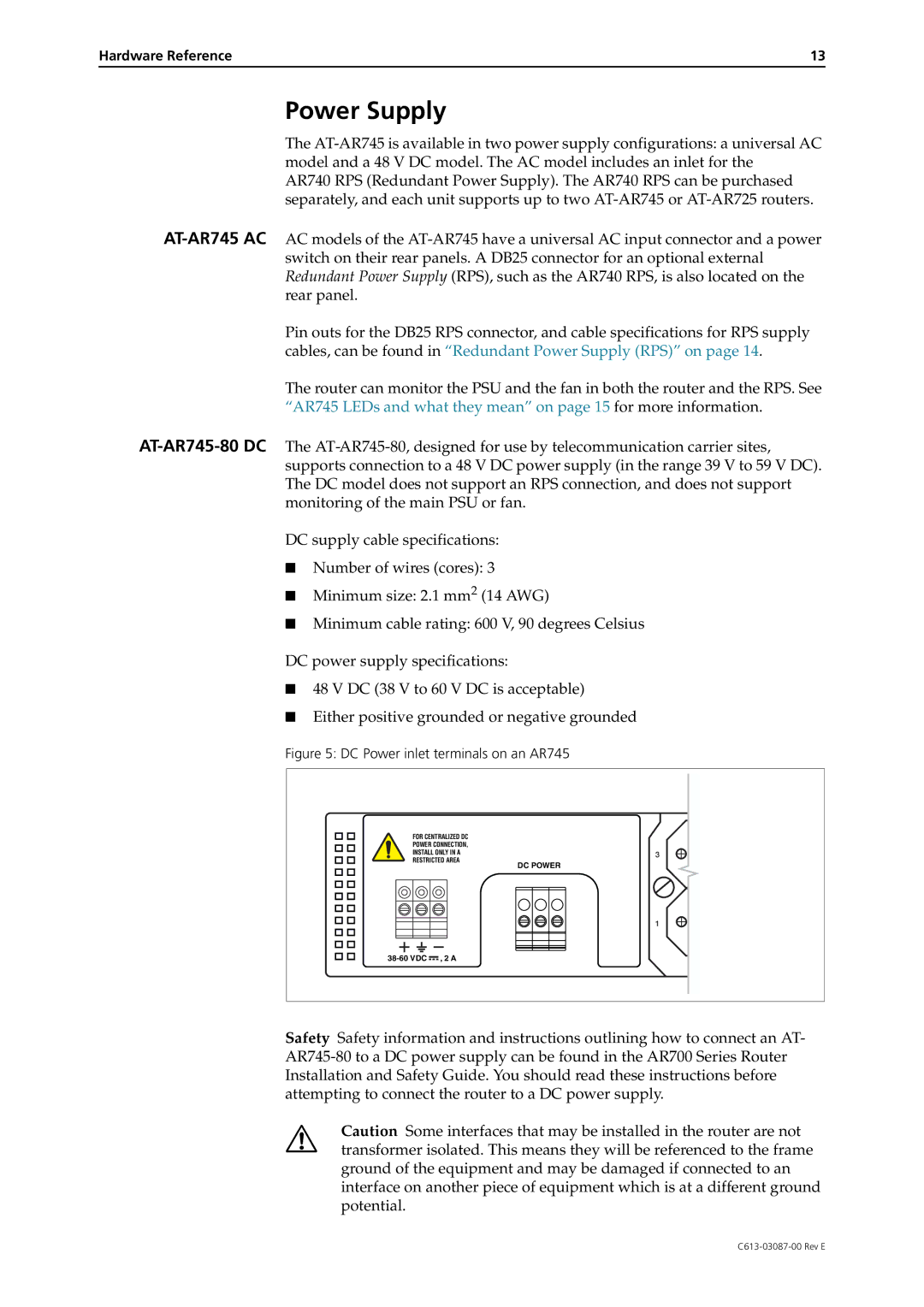 Allied Telesis AR700 Series manual DC Power inlet terminals on an AR745 