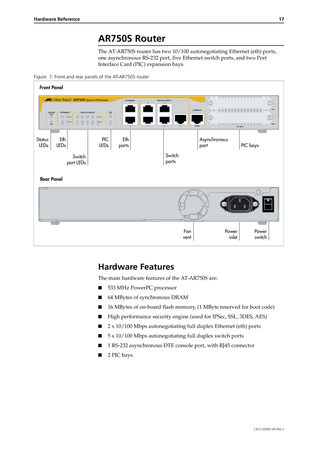 Allied Telesis AR700 Series manual AR750S Router, Front Panel 