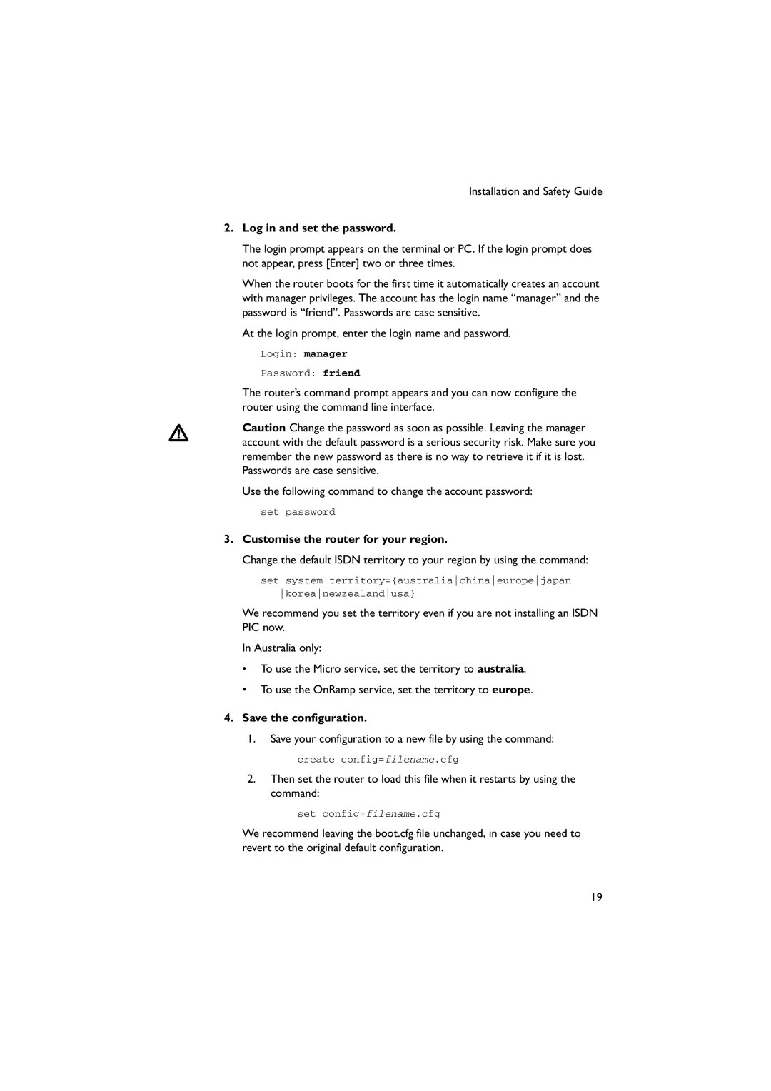 Allied Telesis AR750S-DP, AT-PWR03 manual Log in and set the password, Save the configuration 