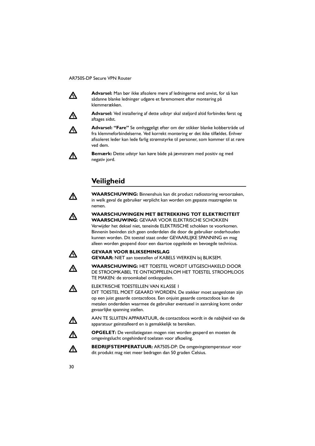 Allied Telesis AT-PWR03, AR750S-DP Veiligheid, Waarschuwingen MET Betrekking TOT Elektriciteit, Gevaar Voor Blikseminslag 