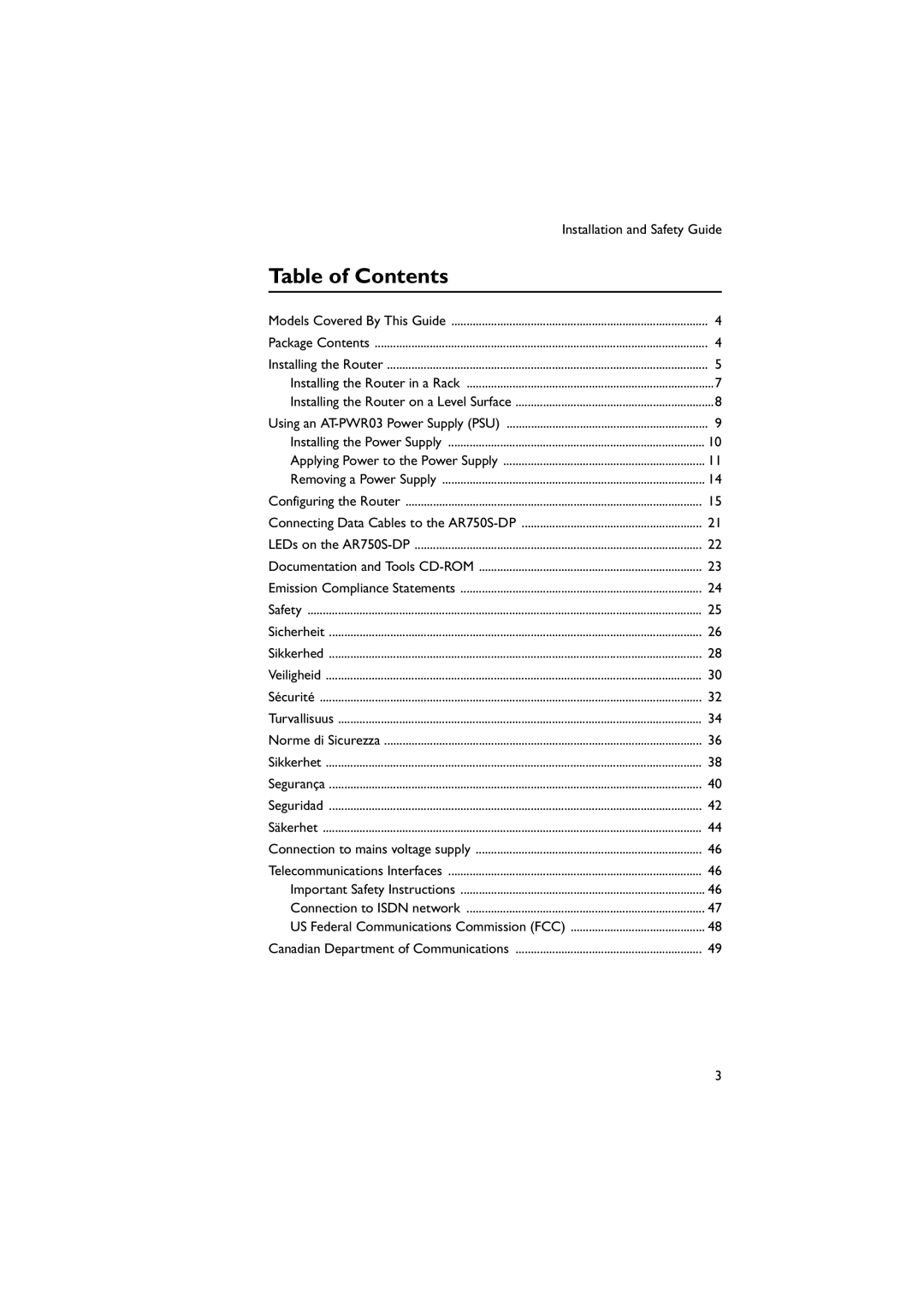 Allied Telesis AR750S-DP, AT-PWR03 manual Table of Contents 