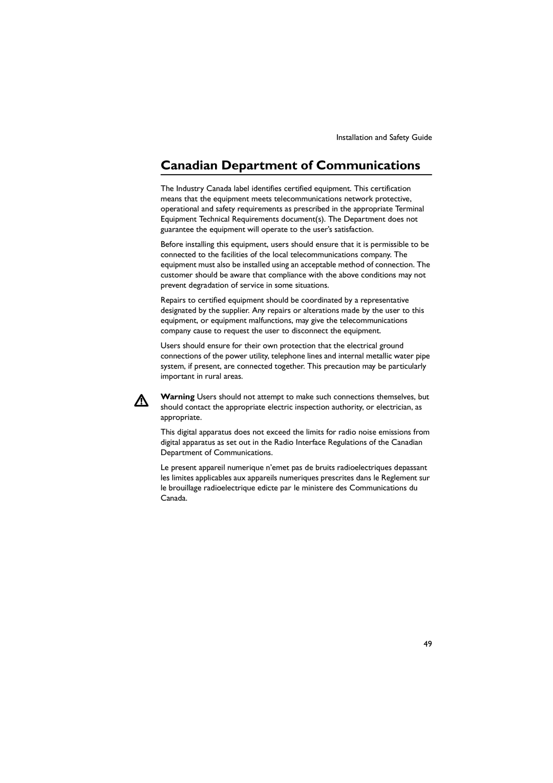 Allied Telesis AR750S-DP, AT-PWR03 manual Canadian Department of Communications 