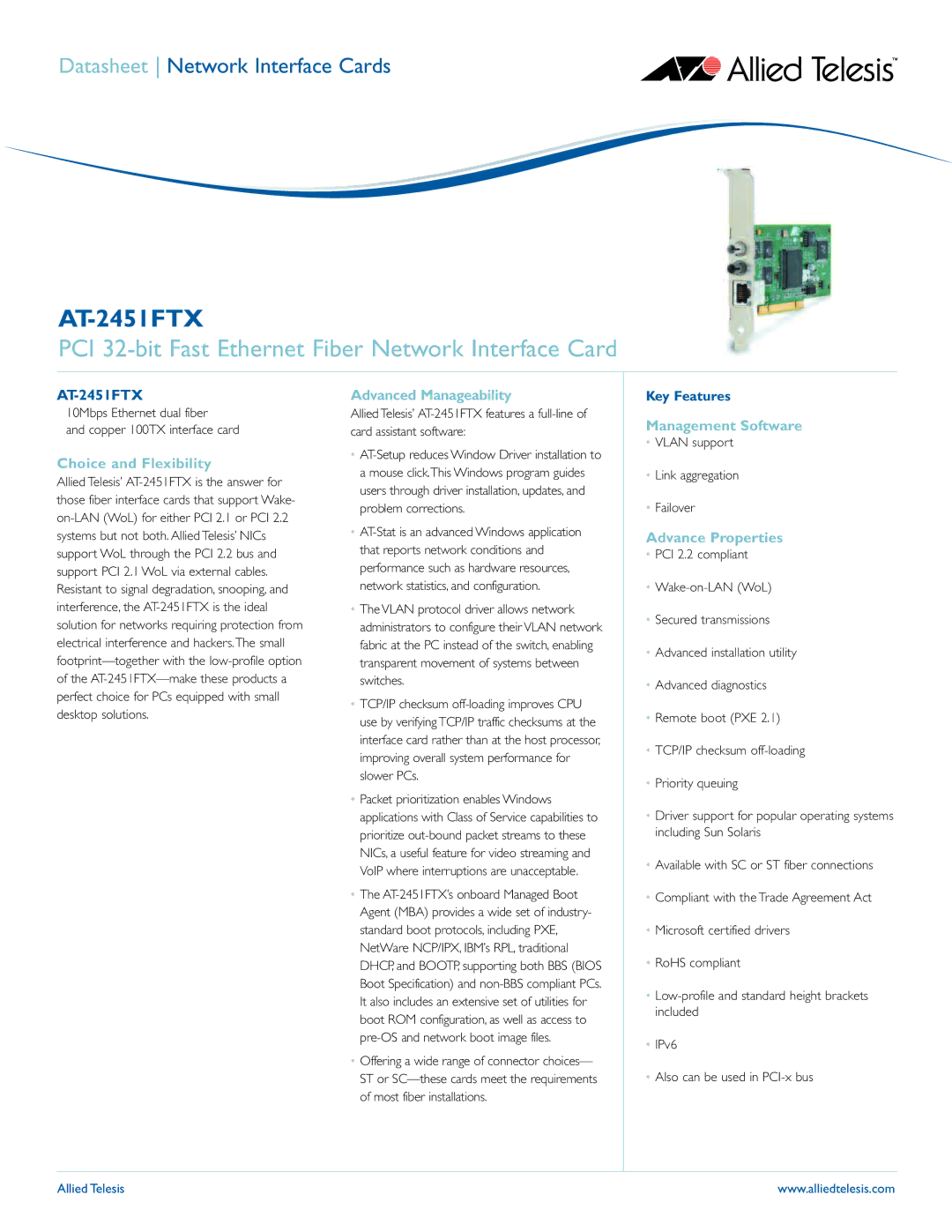 Allied Telesis AT-2451FTX manual Choice and Flexibility, Advanced Manageability, Management Software, Advance Properties 