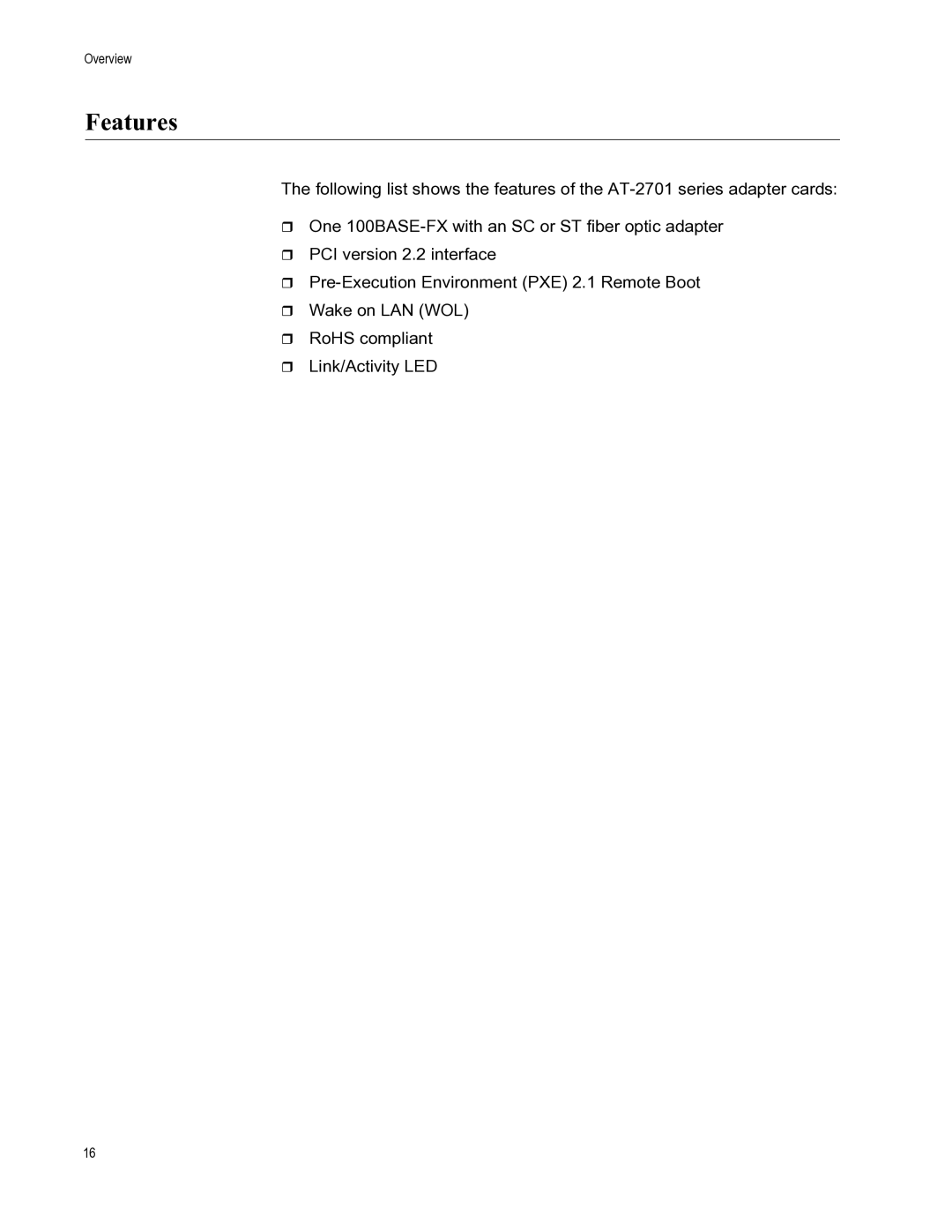 Allied Telesis AT-2701FXA/ST, AT-2701FXA/SC, AT-2701FTXA/ST, AT-2701FTXA/SC manual Features 