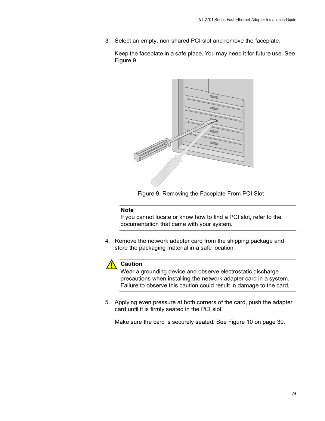 Allied Telesis AT-2701FXA/SC, AT-2701FXA/ST, AT-2701FTXA/ST manual AT-2701 Series Fast Ethernet Adapter Installation Guide 