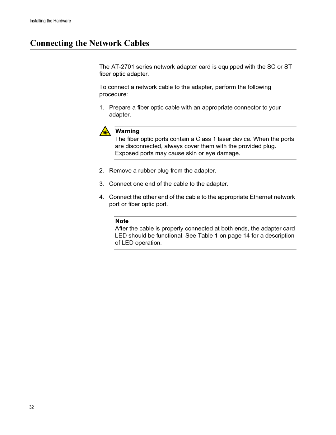 Allied Telesis AT-2701FXA/ST, AT-2701FXA/SC, AT-2701FTXA/ST, AT-2701FTXA/SC manual Connecting the Network Cables 