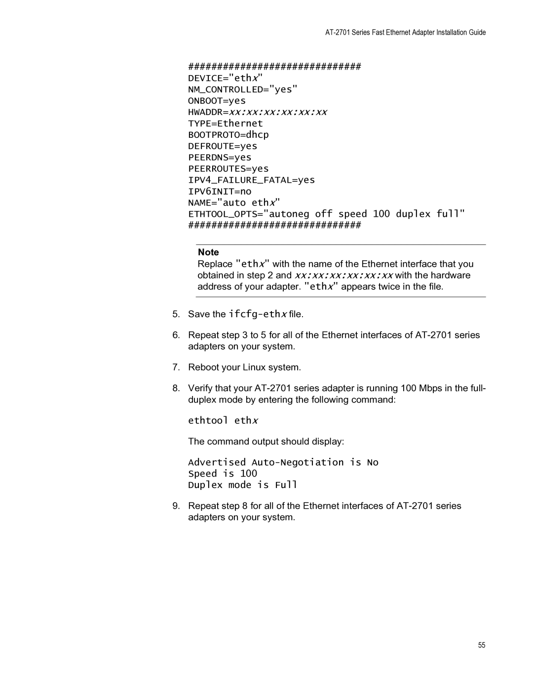 Allied Telesis AT-2701FTXA/SC, AT-2701FXA/ST, AT-2701FXA/SC, AT-2701FTXA/ST manual Ethtool ethx 