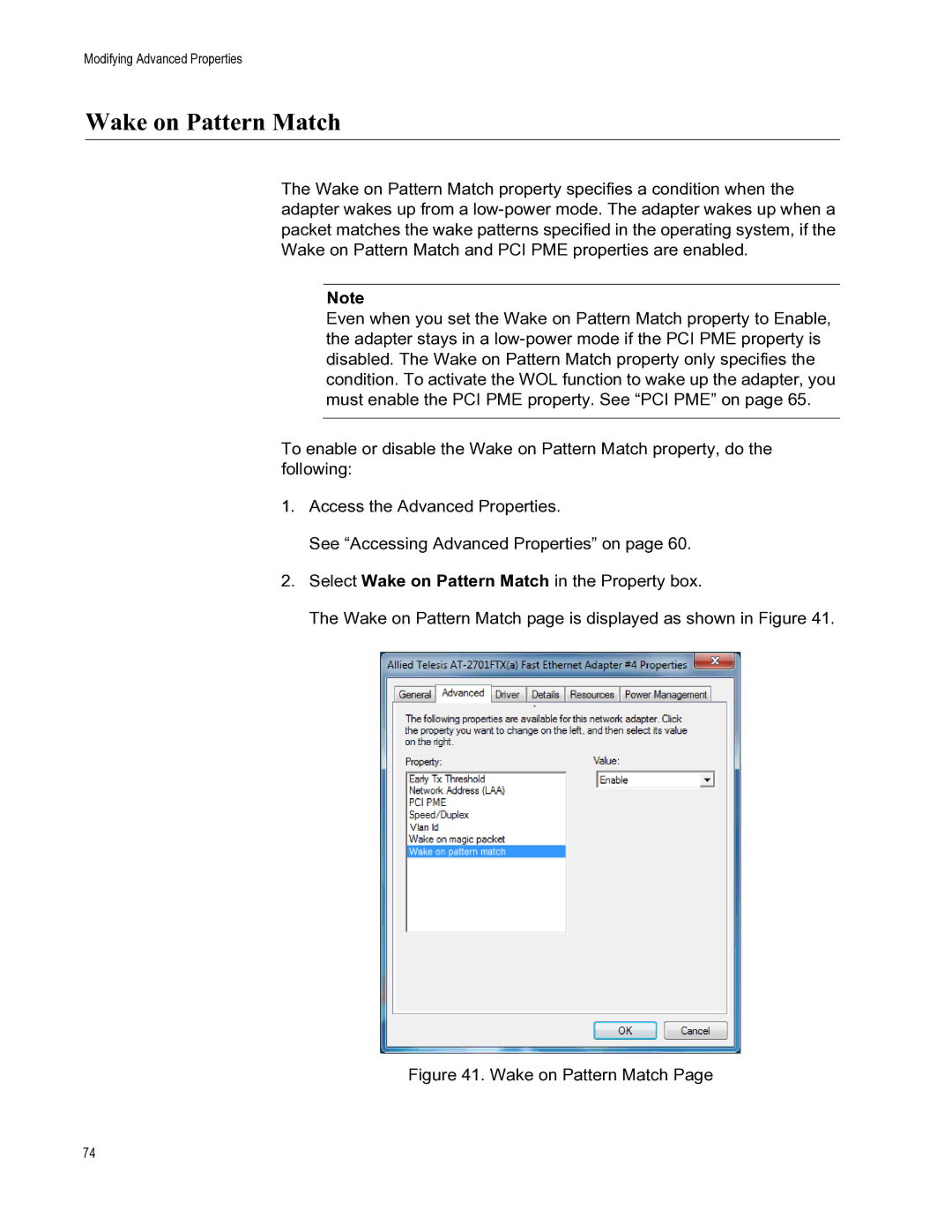 Allied Telesis AT-2701FTXA/ST, AT-2701FXA/ST, AT-2701FXA/SC, AT-2701FTXA/SC manual Wake on Pattern Match 