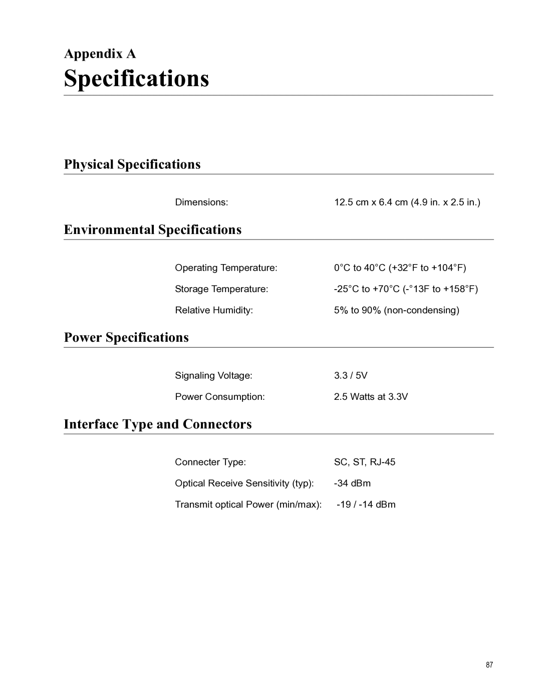 Allied Telesis AT-2701FTXA/SC, AT-2701FXA/ST, AT-2701FXA/SC, AT-2701FTXA/ST manual Specifications 