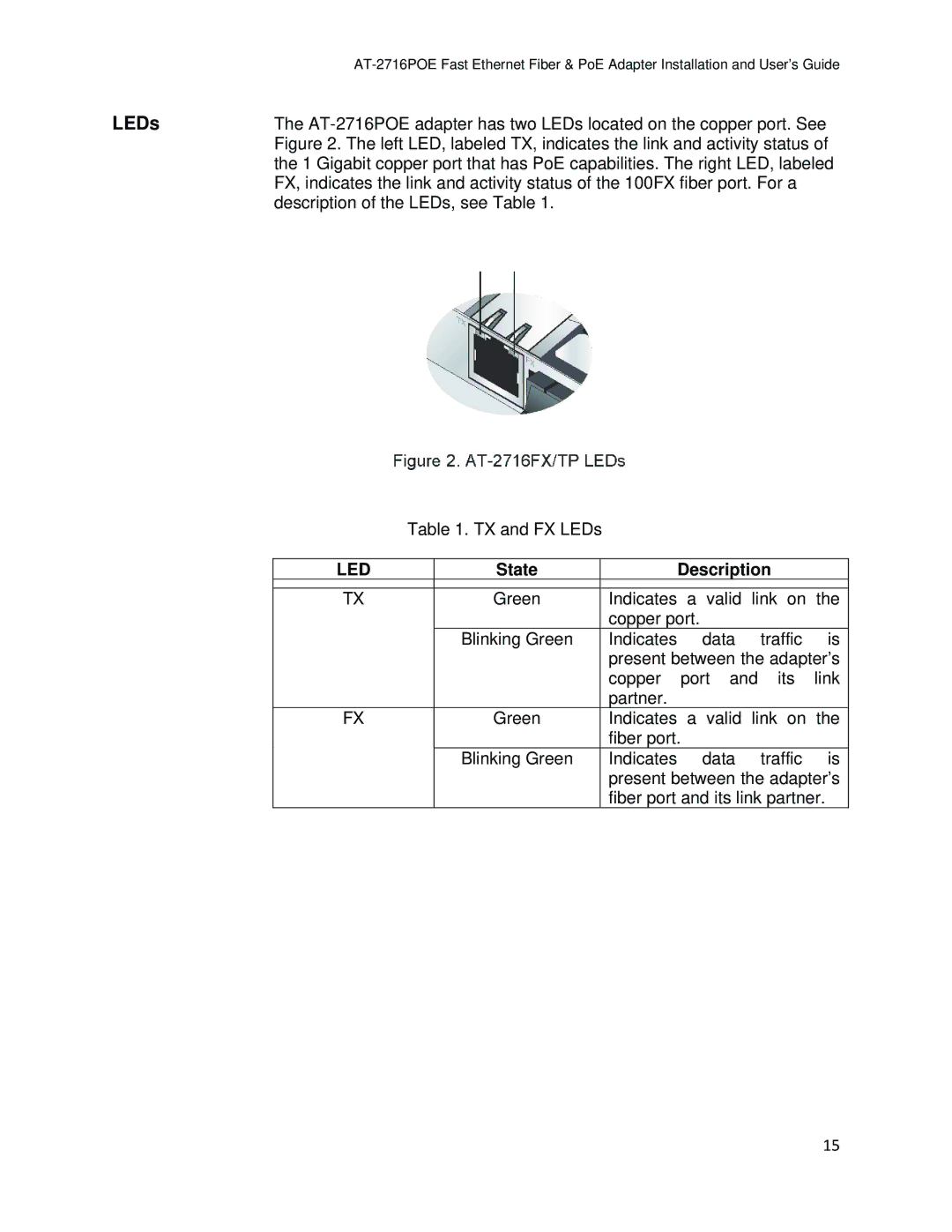 Allied Telesis AT-2716POE manual LEDs, State Description 