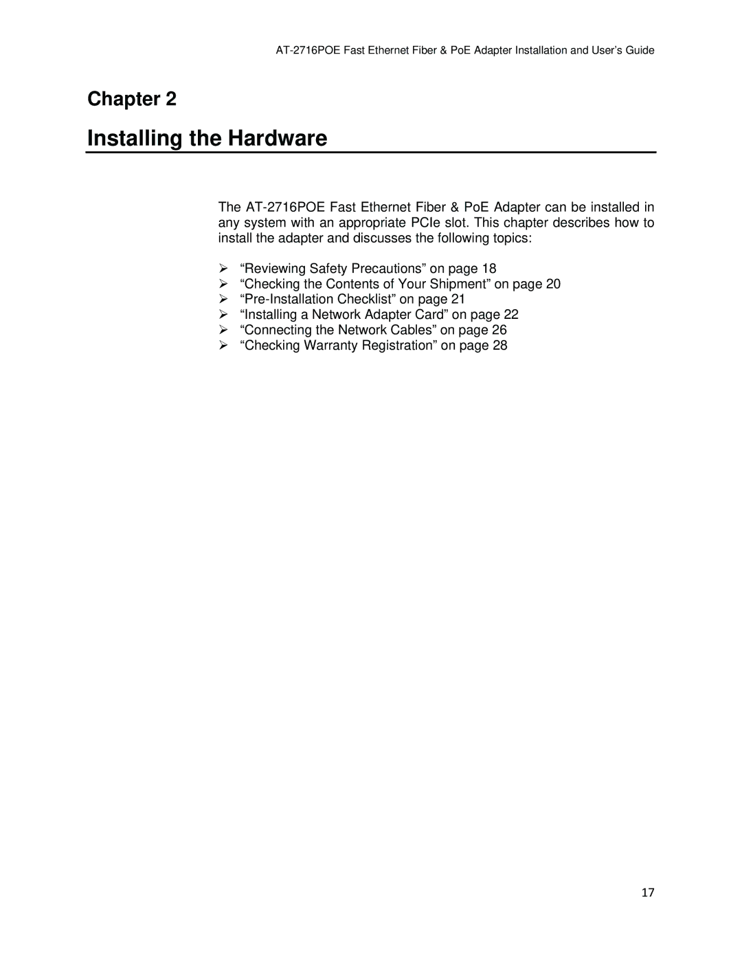 Allied Telesis AT-2716POE manual Installing the Hardware 