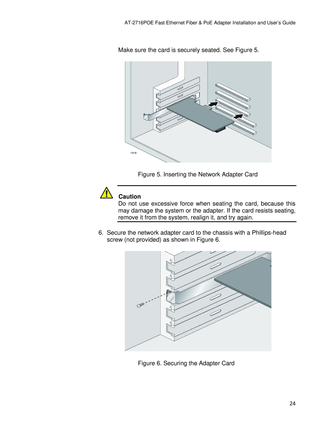 Allied Telesis AT-2716POE manual Securing the Adapter Card 