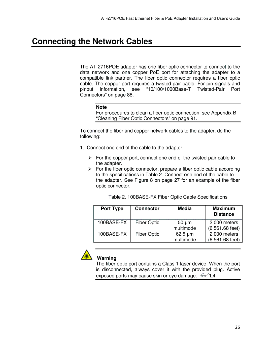 Allied Telesis AT-2716POE manual Connecting the Network Cables, Connector, Maximum 