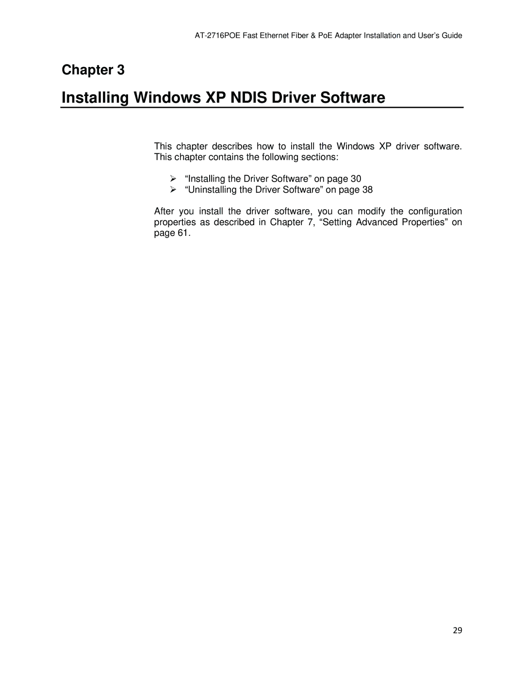 Allied Telesis AT-2716POE manual Installing Windows XP Ndis Driver Software 