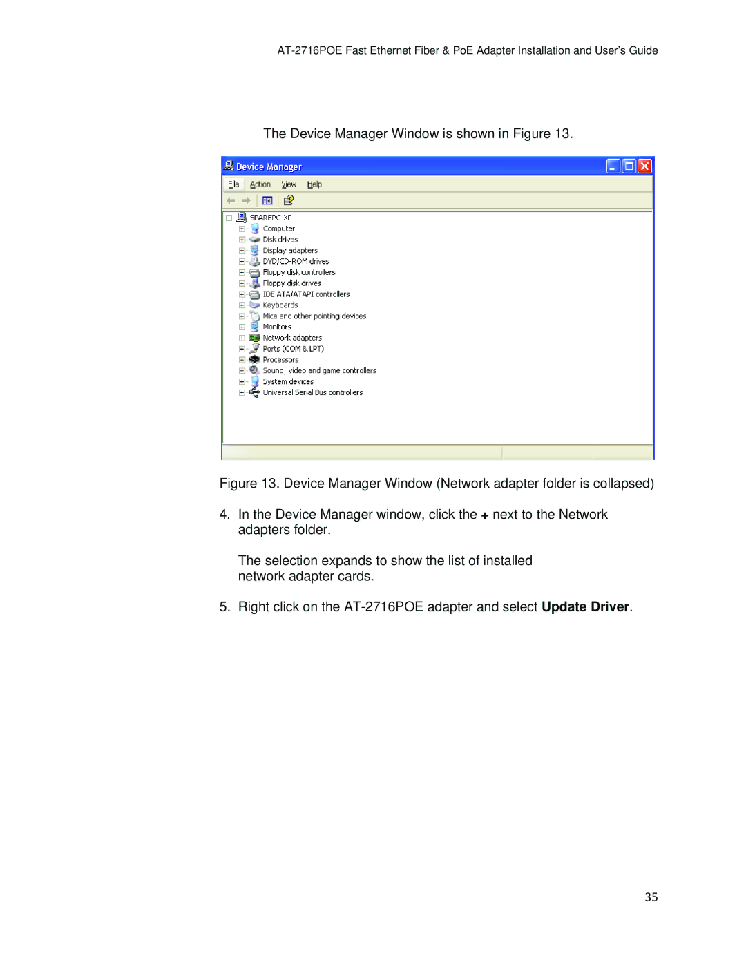 Allied Telesis AT-2716POE manual Device Manager Window is shown in Figure 