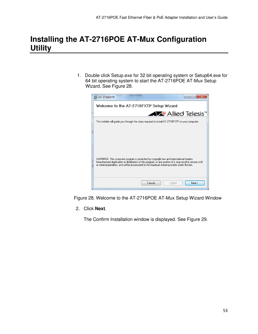 Allied Telesis manual Installing the AT-2716POE AT-Mux Configuration Utility 