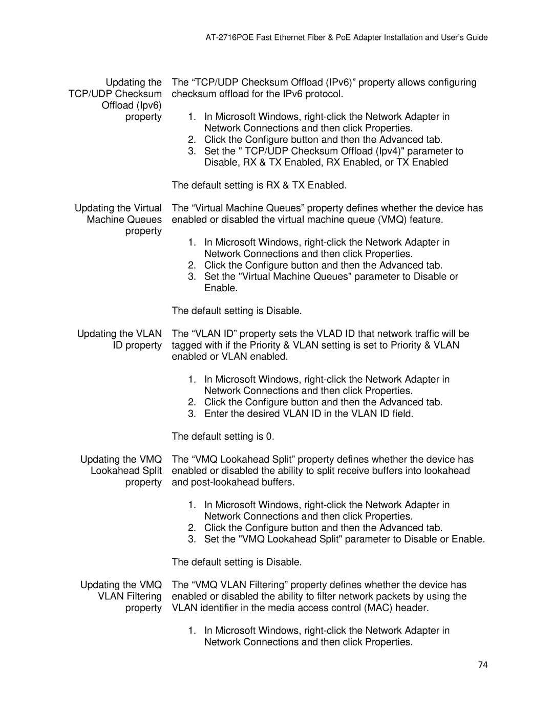 Allied Telesis AT-2716POE manual Checksum offload for the IPv6 protocol 