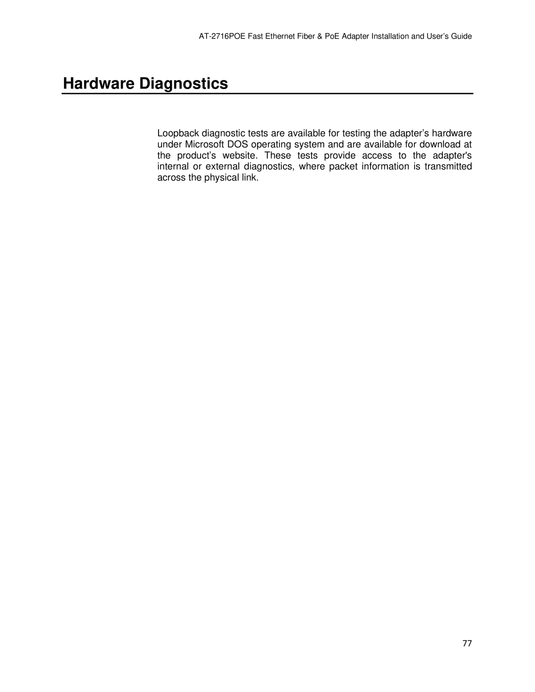 Allied Telesis AT-2716POE manual Hardware Diagnostics 